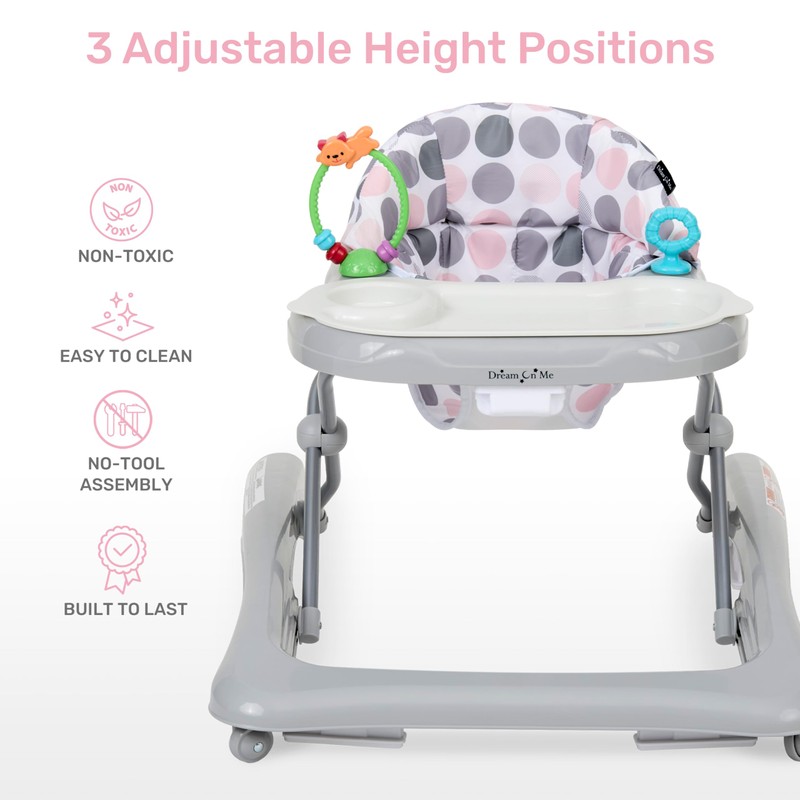 Dream On Me Mia Foldable Baby Walker in Grey, Foldable