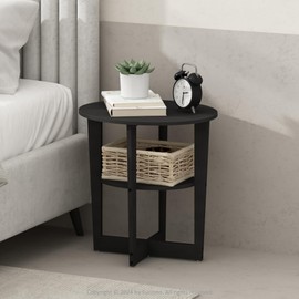 Furinno Tidur Oval Nightstand, Bedside Table with Open Shleves, Walnut