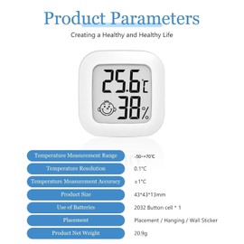 2pcs Thermometer Indoor Hygrometer Humidity Meter Digital Mini LCD Thermometer Room Hygrometer Thermometer Cute Wall Thermometer for Baby Room Senior Room Study Wine Cellar