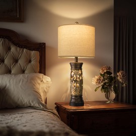 BOBOMOMO 27.25” Antique Gold Table Lamps Set of 2 – Farmhouse Bedside Lamps with Night Light & USB A+C Ports, Vintage Lamps for Bedroom, Living Room, Entryway, Nursery, Reading Nook(Bulbs Included