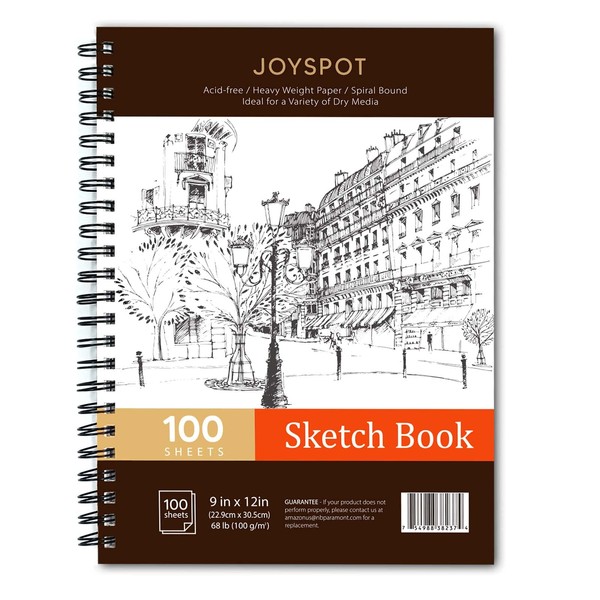JOY SPOT! 9"×12" Sketch Book, 100 Sheets (68 lb/100gsm) Sketchbook, Spiral Bound Dry Media Art Sketch Pad for Artist & Amateurs, Acid Free Drawing Paper Non Faded | Pen, Pencil, Charcoal for Sketching
