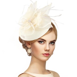 Zinniday White Flower Derby Fascinator - 1920 50s High Tea Party Hats with Hair Clip, Victoria 2025 Kentucky Attire Hat for Women Lady Girls Prom Masquerade Costume Dress Up