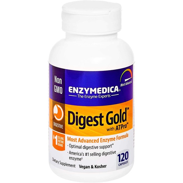 Enzymedica, Digest Gold with ATPro, Daily Digestive Support Supplement with Enzymes and ATP, 120 Capsules (FFP)