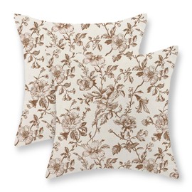 JEFERSO Brown Pillow Covers 24x24 Set of 2 Brown and Cream Chinoiserie Floral Decorative Throw Pillows Vintage Rustic Toile Flower Pillow Cases Outdoor Decor Linen Cushion Covers for Couch Sofa