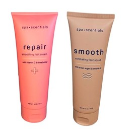 Foot Care Set, Repair Smoothing Cream with Vitamin C & Shea Butter, Exfoliating Scrub with Brown Sugar & Almond Oil, 4 oz Each 2 pack