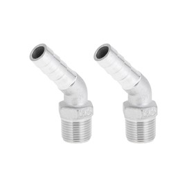 VekAuto 304 Stainless Steel Hose Barb Fittings 15/32" OD 3/8" BSPT 45 Degree Elbow Joint for Air Water Oil Gas Fuel 2 Pcs Silver Tone