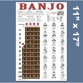 Banjo Poster - Chords Rolls Fretboard Notes - Open G Tuning Easy Beginner Instructional Chart by A New Song Music11"x17"