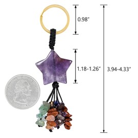 KYEYGWO Healing Crystal Star Heart-Shaped Keyring for Unisex, 7 Chakra Stone Lucky Charm Key Ring Decorative Healing Stone Bag Pendant, Purple (amethyst)