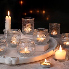 DARJEN 12Pcs Clear Votive Candle Holders - Glass Tea Light Candle Holder, Clear Votives, Embossed Candle Votives for Wedding Centerpiece & Home Decoration