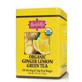 Brew La La Organic Green Tea - Natural Ginger Lemon Flavor - 50 Tea Bag Tin - Low Caffeine - USDA Certified Organic