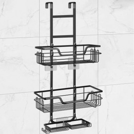 Lawhood-Mijin Shower Caddy, Hanging Organizer Rack with Hooks and Adhesives, No Drilling, Rustproof Stainless Steel Bathroom Organizer Bathroom Shower Shelves for Inside Black