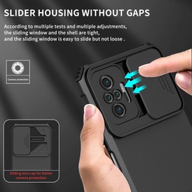 Vokuha Case for Redmi Note 10 Pro/Redmi Note 10 Pro Max Case with Slide Camera Lens Kickstand Military-Grade Bumpers Armor Shockproof Protective Cover for Xiaomi Redmi Note 10 Pro Black