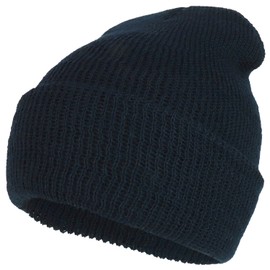 Armycrew Made in USA Government Issue Watch Wool Cuff Long Beanie Hat - Dark Navy
