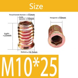 Aoktorkit 20Pcs Threaded Insert Nuts M10*25 Furniture Hex Drive Nuts Flat Head Threaded Rivet Nuts Screw-in Nuts for Wood Furniture