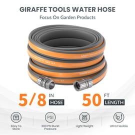 Giraffe Tools Garden Hose 50FT, 5/8"Lightweight Lay Flat Water Hose, Custom Length, Flexible, Leakroof Hybrid Hose Pipe with Male to Female Fitting