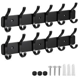 Coat Rack Wall Mount, 2 Pack Coat Hooks Hanger Wall Double Hook Rack Rail Towel Hat Rack Entryway Bathroom Hanger Organizer for Robes, Clothes, Bags, Hat