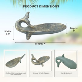 AMAJY Whale Jewelry Tray – Cast Iron Copper Green with Gold-Touched Nautical Trinket Holder for Rings, Earrings, Necklaces, Coins & Keys – Decorative Beach-Themed Dish for Home or Office