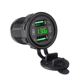 Palumma Motorcycle USB Power Rapid Charging Dual 2 Port Charger 45W Dual USB Car Charger Embedded USB Charger Socket with LED Voltmeter Waterproof for 12V/24V Car Motorcycle SUV ATV (Green)