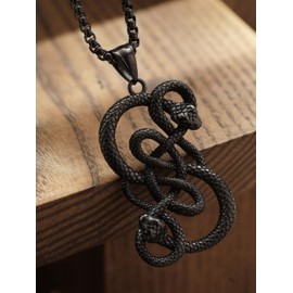 HAQUIL Loki Necklace, Black Plated Stainless Steel Loki Snake Serpent Symbol Pendant, Box Chain, Viking Jewelry Gift