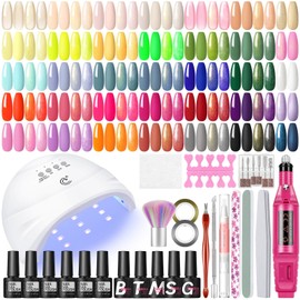 COSCELIA 53PCS Gel Nail Polish Kit with U V light and Drill Starter Kit, 35 Colors Gel Polish Set 5pcs Top Base Coat Spring Neutral Colors Professional Nail Lamp Complete Gel Manicure Kit Gifts for Women