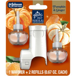 Glade PlugIns Refills Air Freshener Starter Kit, Pumpkin & Ginger, Scented and Essential Oils for Home and Bathroom, 0.67 Fl Oz, 1 Warmer + 2 Refills