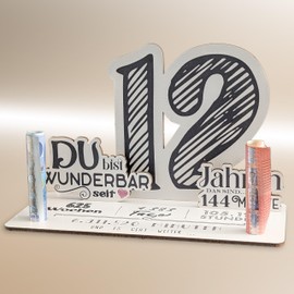 12 Geburtstag - 12 Jahre 3D-Holzkarte | Geldgeschenke, 12 Geburtstag Mädchen, 12 Geburtstag Jungen, 12 Geburtstag, 12. Geburtstag Mädchen, 12 Geburtstag Deko, 12. Geburtstag Jungen
