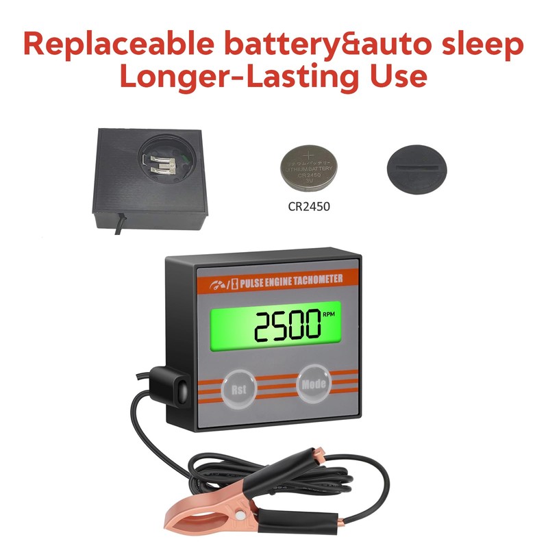 Digital Engine Tachometer Inductive with Clip - Mini Tach Gauge