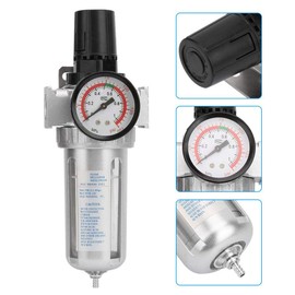 1/2 Water Trap + Compressed Air Filter Regulator Combo, BSP 1/2" Air Compressor Moisture Water Trap Filter Regulator with Mount Connection with Adjustable Pressure Control Knob Compressor Filter Kit