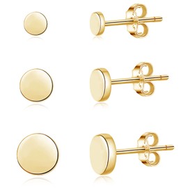 Loutade Silver Women's Stud Earrings, 3 Pairs 925 Sterling Silver Round Flat Stud Earrings Set, 4/5/6 mm Small Disc Stud Earrings for Sensitive Ears, Unisex Cartilage Tragus Helix Stud Earrings,