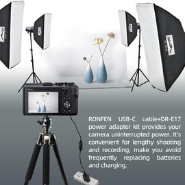 RONFEN DR-E17 DC Coupler Dummy Battery USB-C Cable PD Adapter Kit ACK-E17 AC Power Adapter Kit Compatible with Canon EOS M6 Mark II, M6, M5, M3 Mirrorless Digital Cameras.