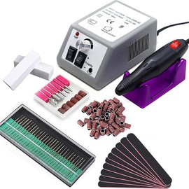 20000RPM Nail Set Drill Machine Electric Manicure Milling Cutter Kit For Gel Polish 4/8/10 Set- Low Noise, Manicure Tool Salon Nail Art Professional Manicure Tools With Square Polishing File & Ceramic Polishing & Sanding Bands Nail File:_Gray-8-in-1 Set