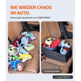 LIONSTRONG® Auto Organizer Box für Rücksitz & Beifahrersitz schwarz [WASSERABWEISEND] - Universeller Rückbank Organizer mit zwei großen Taschen - Aufbewahrungsbox Auto Zubehör (Box)