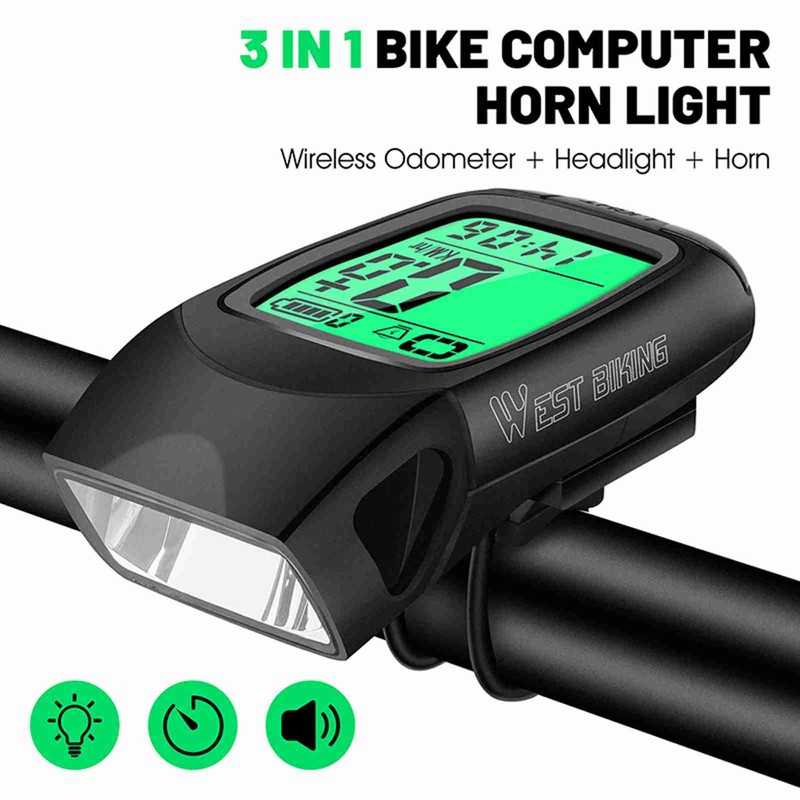 3 in 1 Bike Computer with Headlight Horn IP64 Multifunction