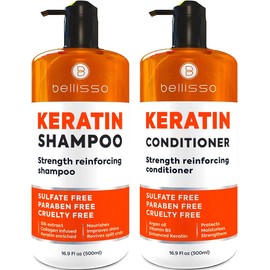 Keratin Shampoo and Conditioner Set - Sulfate Free and Paraben Free - Salon Thickening Treatment for Dry, Damaged, Curly, Frizzy, Straight or Color Treated Hair - Anti Frizz Formula for Women and Men
