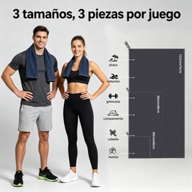 Toallas de Microfibra 3 Pack –Súper Absorbentes, Secado Rápido, Ligeras y Portátiles para Viaje, Playa, Natación, Yoga, Gimnasio, Camping – Incluye Bolsa (Gris oscuro, 3 Pack-152x76 + 80x40 + 40x40)