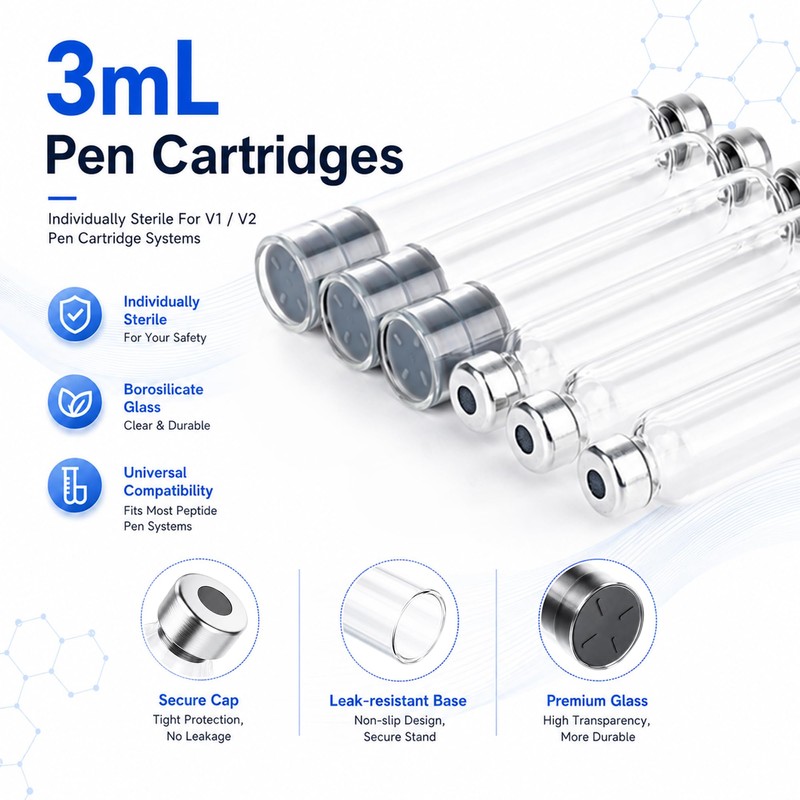 10 Pack 3mL Pen Cartridge, Sterilized 3cc Cartridges for Peptide