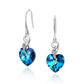 CRYSLOVE Angel Wings Heart Earrings for Women Sterling Silver Love Heart Hook Earrings with Blue Purple Crystals Birthday Gift for Women Girlfriend Mum, Cubic Zirconia, Crystal