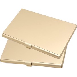 Pack of 2 Gold Metal Business Card Holder, Aluminum Alloy Business Card Case, Flip Cover Slim Pocket Business Card Holder, Purse Name Card Holders for Men & Women (Golden, One Size)