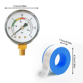 Pressure Gauge Water Pressure 1/4 Inch - Precise Pressure Gauge 0-3 BAR/PSI for Pool Sand Filter System - Brass Water Pressure Gauge with Coloured Scale for Fish Ponds and Aquariums