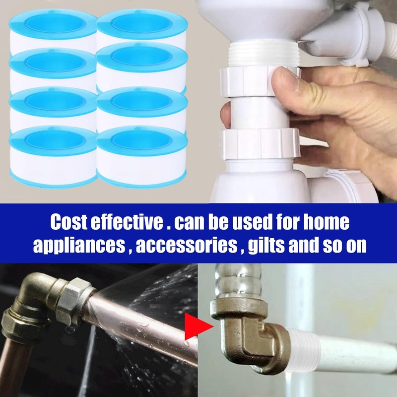 8Rolls PTFE Plumbers Tape Upgraded - 25m X 22mm Waterproof