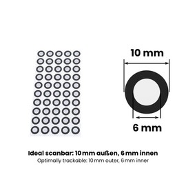 Pack of 500 3D Scan Markers - Diameter 10 mm Outside / 6 mm Inside - Highly Reflective Reference Points for 3D Scanners - Best Adhesion - Compatible with Revopoint, Creality, Shining 3D & More