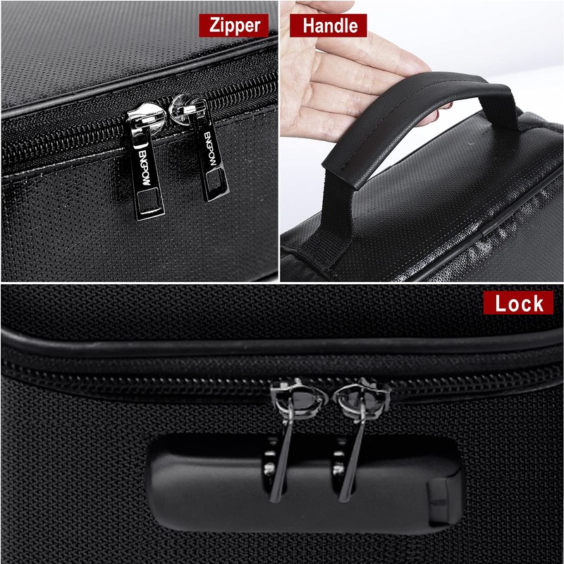 ENGPOW Small Fireproof Bag with Lock,Fireproof Soft Money Organizer Case