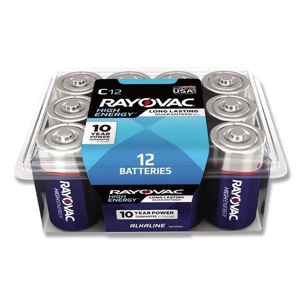 Rayovac 81412PPK High Energy Premium Alkaline Battery,C, 12/Pack