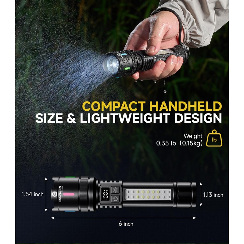 Esgreen LED Rechargeable Flashlights High Lumens 10000 2 Pack, Single