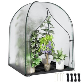 UrGROWA Portable Greenhouse for Outdoors, Green House Tent with Thick Bubble Film Cover, Ground Mat, Zippered Door Walk-in Mini Green House Kit for Outside, 47.2x47.2x71 Inch