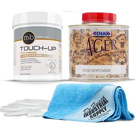 Marble Polish Powder - MB 11 8oz Marble Polishing Powder- Tenax Ager 250 mL -16x16 Microfiber Cloth - Gloves - BUNDLE - 4 Items