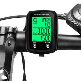 JZK Wired bike computer with LCD backlight Display, 19 functions waterproof cycle speedometer, mountain bike speedo meter, bicycle odometer for bike/MTB, cycling accessories