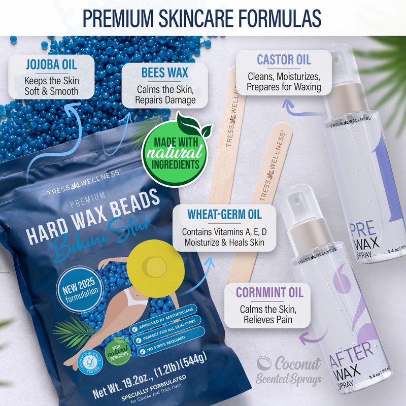 Tress Wellness Deluxe Waxing Kit for Sensitive Skin – Safe