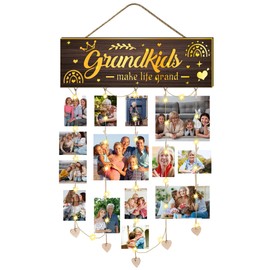 Dertacoa DIY Grandchildren's Photo Wall Frame Family Photo Holder Grandkids Make Life Grand Sign Grandma Picture Frame Grandpa Grandmother Hanging Photo Display Stand Gift from Daughter Son Grandkid