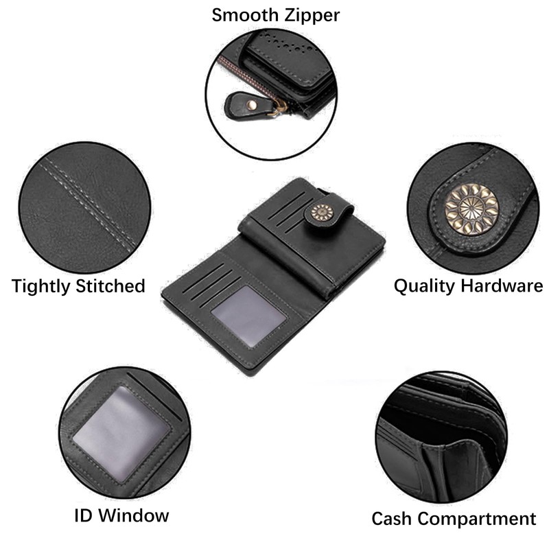LEEXTON Small Bifold Purse for Women Genuine Leather Card Case